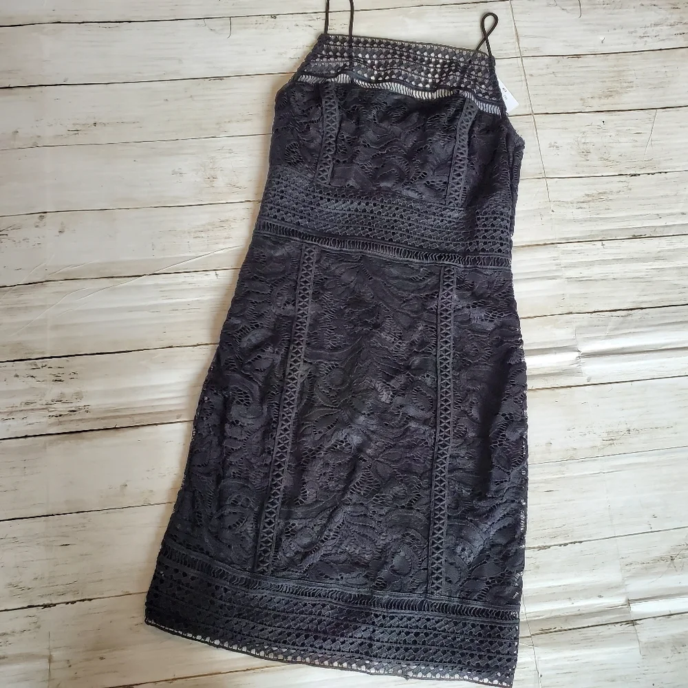 Nwt topshop little black dress lace mini high neck lace size‎ 4
